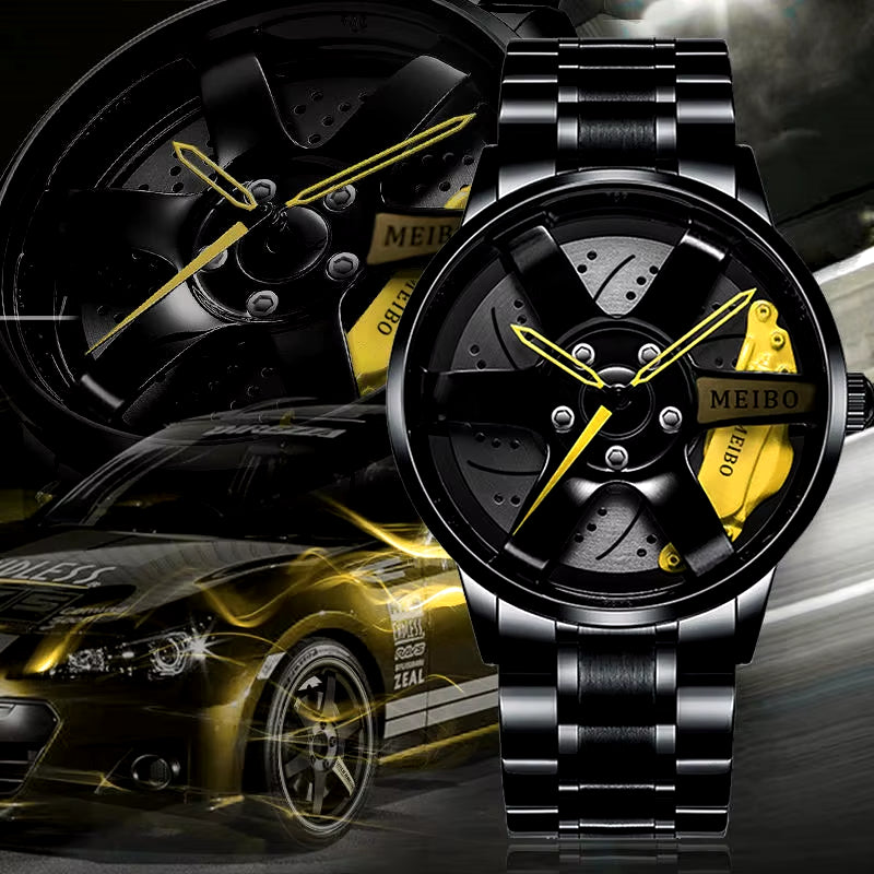 New Top Gig Men Stainless Steel Watches Mens Car Wheel Hub Leather Quartz Watch for Male Military Sport Watch Relogio Masculino