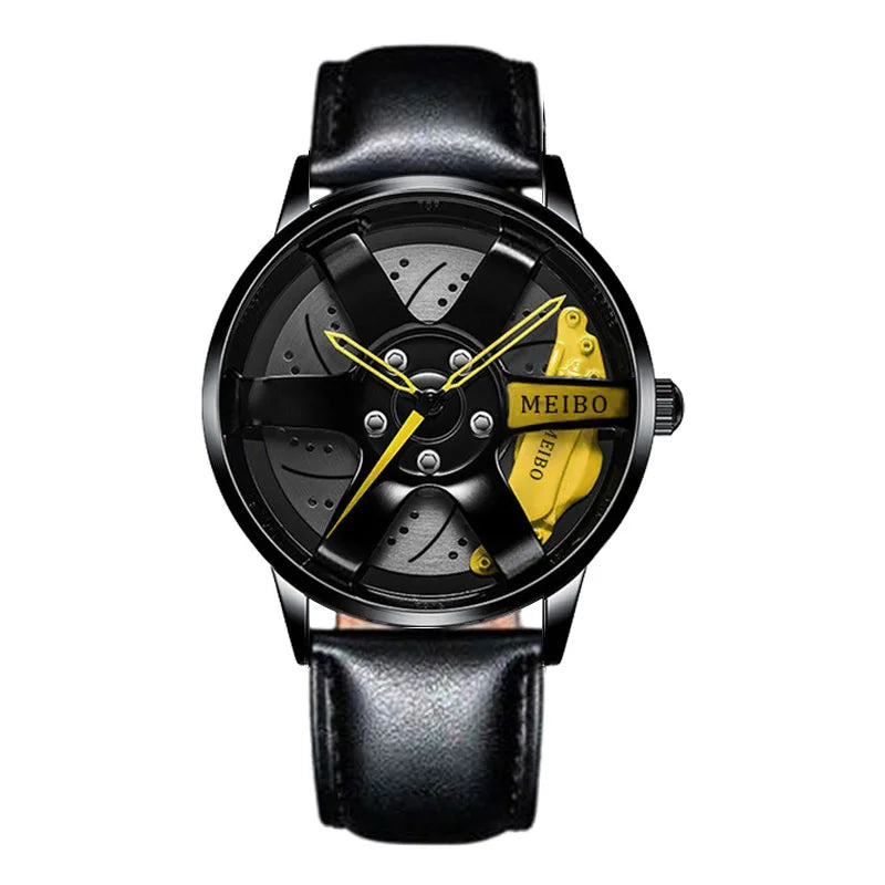 New Top Gig Men Stainless Steel Watches Mens Car Wheel Hub Leather Quartz Watch for Male Military Sport Watch Relogio Masculino