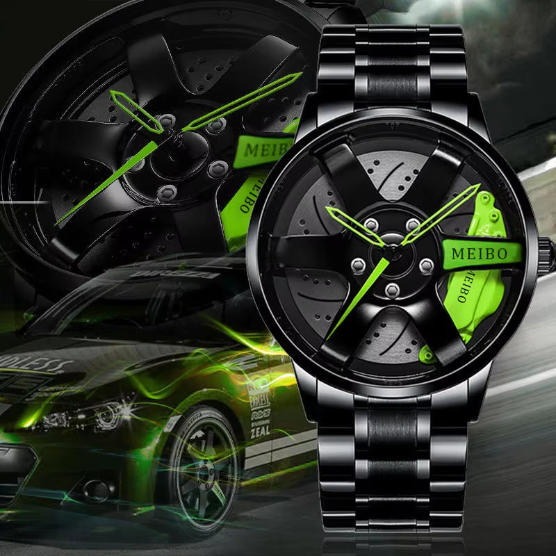 New Top Gig Men Stainless Steel Watches Mens Car Wheel Hub Leather Quartz Watch for Male Military Sport Watch Relogio Masculino