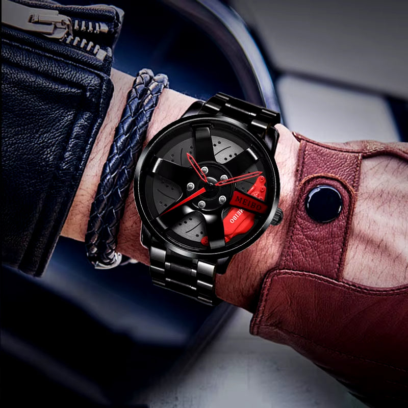 New Top Gig Men Stainless Steel Watches Mens Car Wheel Hub Leather Quartz Watch for Male Military Sport Watch Relogio Masculino