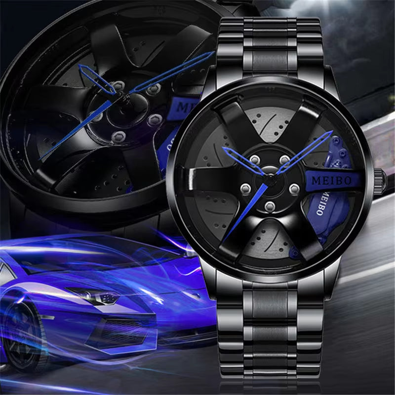New Top Gig Men Stainless Steel Watches Mens Car Wheel Hub Leather Quartz Watch for Male Military Sport Watch Relogio Masculino