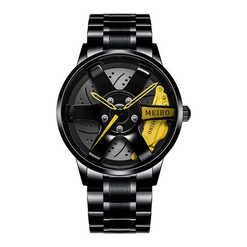 New Top Gig Men Stainless Steel Watches Mens Car Wheel Hub Leather Quartz Watch for Male Military Sport Watch Relogio Masculino